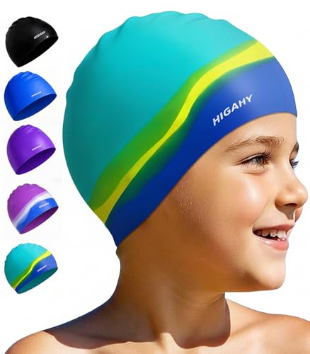 Gorro Piscina Niños - Gorro de Natación para Niña y Niño 3-15 Años, Gorro de Silicona Suave Impermeable y con Protección UV, Adecuado para Nadar y Bucear