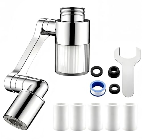 XIATIAN Filtre Robinet Anti Calcaire Rotatif 1080°, Filtre Calcaire Robinet | avec 5 Éléments Filtrants, 2 Modes Universel Filtre à Eau Robinet Transparent, Anti-éclaboussures, pour Cuisine Salle de Bain