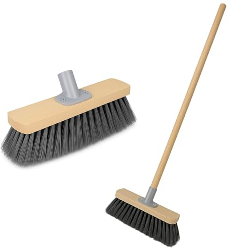 BH | 12 Soft Bristle Broom with 1.2M Long Handle | Silver | Indoor Sweeping Brush for Tiles, Wood, Laminate Floors | Wooden Broom for Home, Kitchen, Patio, Garden & Office Cleaning - By BEST HOUSE