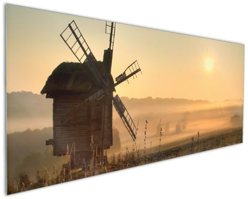 Wallario Küchenrückwand aus Glas 125 x 50 cm, Motiv: Morgendämmerung am Mühlenfeld | Spritzschutz abwischbar & pflegeleicht