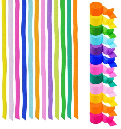 12 Rolls Krepppapier Bunt,Kreppbänder Regenbogen,Multicolor Papier Streamer Hochzeit,Karneval,Party Décoration-4.5CMx25M