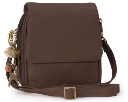 Catwalk Collection Handbags Genuine Leather Cross Body Bag Teagan | Womens Small Messenger Bag, Organiser Shoulder Bag, Adjustable Detachable Crossbody Strap, Multiple Pockets, Everyday Handbag