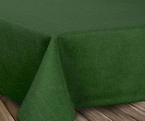 BEAUTEX fleckenabweisende und bügelfreie Tischdecke - Tischtuch mit Lotuseffekt - Tischwäsche in Leinenoptik, Rund 180 cm, Dunkelgrün