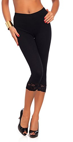 Futuro Fashion® - Cotton cropped leggings with lace, Black, UK 8