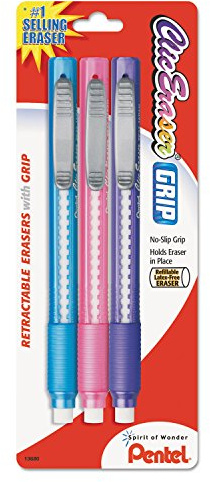 Pentel ZE21TBP3M Radiergummi, Bleistift-Stil, verschiedene Farben, 3 Stück