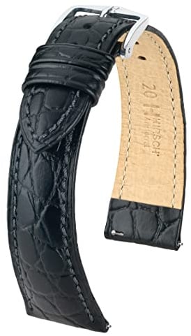 HIRSCH Unisex Uhrenarmband Krokodil Style Modell Aristocrat 18 mm Schwarz