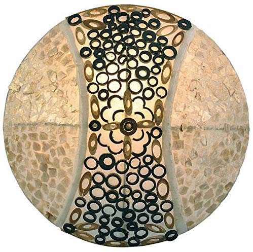 Deko-Leuchte MELINA, Wand- und Deckenlampe, runde bauchige Form mit Capizstücken und Bambusringen, 30 cm