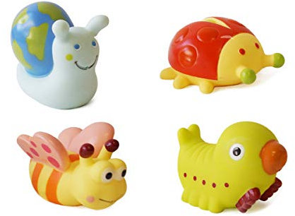 LUDI - Animaux arroseurs en Plastique pour Jouer dans Le Bain. Dès 6 Mois. 4 Animaux de la Campagne : Escargot, Coccinelle, Abeille et Chenille. Jouet à emmener à la Plage - Aspergeurs Nature - 2220