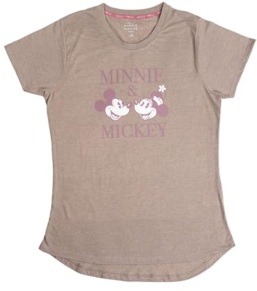 Disney Minnie Mouse T-Shirt für Damen - Minnie & Mickey Oberteil Frauen Shirt Top Braun