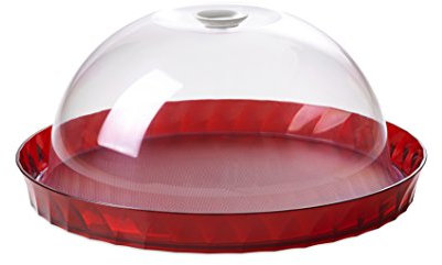Omada Design Ovales Tablett aus Acryl, mit Diamantwirkung mit Verschließbarer Glocke, Durchmesser von 36 cm, mit Träger für die Kuchen, Spülmaschinenfest, Made in Italy, Linea Diamond, Rot Farbe