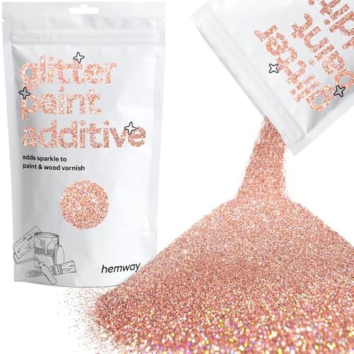 Hemway Glitter Paint Additive - Rose Gold Holographic | Metallic Flakes for Adding Sparkle to Paints & Wood Varnish | Add to Emulsion, Acrylic & Latex for Indoor Sparkly Walls | 100 g