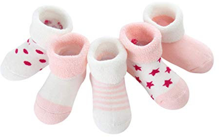 DEBAIJIA 5 Paia Calzini Bambini Calze Ragazze Ragazzo Cotone Neonati comodo Ispessimento autunnale e invernale 0-1 Anni rosa