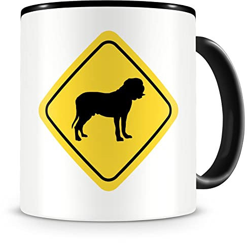 Samunshi® Bordeaux Dogge Warnschild Hunde Tasse Kaffeetasse Teetasse Kaffeepott Kaffeebecher Becher H:95mm/D:82mm schwarz