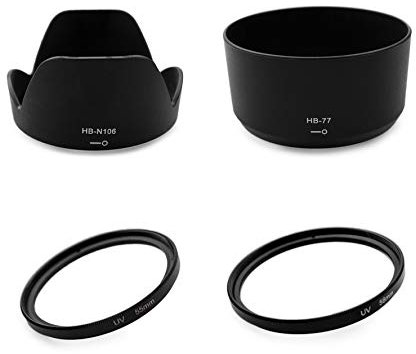 kinokoo 55mm & 58mm Kit filtro UV per obiettivi accessori Kit per Nikon D5600/D5300/D3400/D3500, 55mm e 58mm Cappuccio per obiettivo reversibile, Kit paraluce(E)
