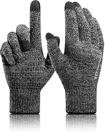TRENDOUX Winter Gloves for Men, Thermal Touch Screen Glove Women - Warm Lined for Cold Weather - Elastic Cuff - Knit Stretchy Material - Outdoor Windproof Glove for Driving Christmas - Black Gray - M