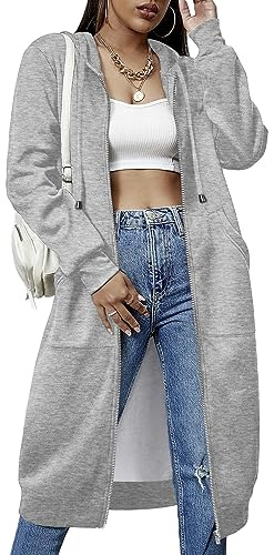 ELESOL Women's Oversized Sweatshirt Zip Up Thick Long Hoodie Sweater Dress Jackets Gray X-Large