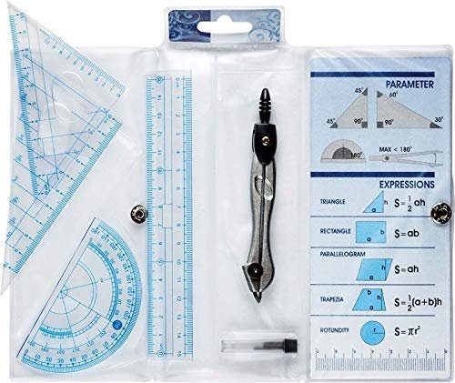 COMPASS Set: Zirkel, 2 Dreieck-Lineale, Winkelmesser, Lineal