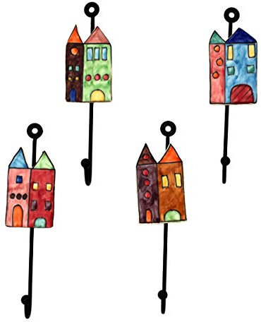 Gall&Zick Wandhaken Haken bunt Set Motiv Keramik Handtuchhaken handbemalt (Haus Set/4)