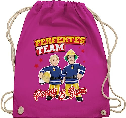 Turnbeutel Rucksack - Feuerwehrmann Tasche - Perfektes Team - Penny & Sam - Unisize - Fuchsia - kinder baumwolle stoff baumwoll der sporttaschen feuwehrmann rucksäcke feuermann turn beutel