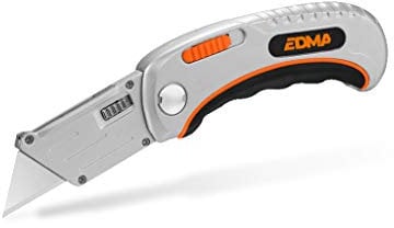 EDMA – Cutter Pliable à Lame Trapèze – Couteau Pliant avec Système de Changement de Lame Rapide et de Verrouillage de Sécurité – 170355 - Outil à Main de Chantier pour Professionnel et Particulier