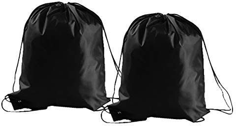 Caprilite 2 x Tasche mit Kordelzug, für Schule, Sport, Fitnessstudio, Schwimmen, Tanzen, Sportbücher, Ballett, wasserdicht (schwarz)