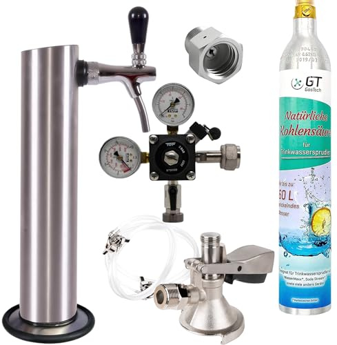 Gastrobedarf Westerbarkey Zapfgarnitur klein mit Schanksäule, Schankhahn, Korb/M-Keg oder Köpi-Keg, Co² Flasche, Druckminderer & Schläuche (Typ A (Flachkeg) 425g Soda)