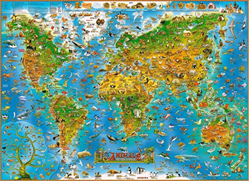 Jigsaw Puzzles for Adults 1000 Piece Animals of The World 27.56 x 19.69 Inch Puzzles for Adults Kids Educational Game Reduce Pressure Challenge Toy Animals Map Puzzles 1000 Pieces for Adults