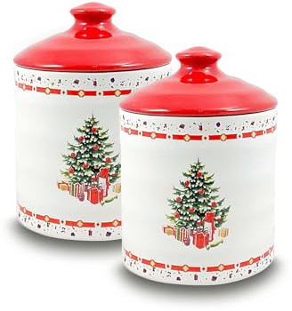 Maison Tortorà - Set 2 Barattoli in Ceramica con Decoro Natalizio