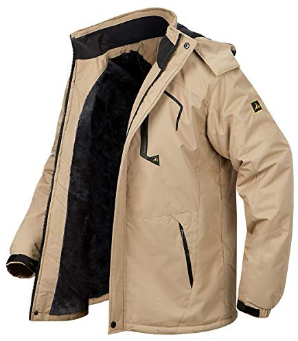 CARWORNIC - Giacca da uomo antivento da montagna da sci invernale calda da neve con cappuccio antivento per pattinaggio, pesca, escursionismo, snowboard, cappotto da esterno impermeabile in pile
