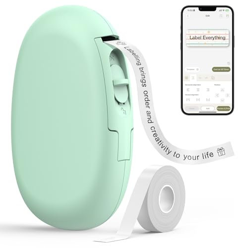 SUPVAN E10 Etikettendrucker mit wasserdichte Etiketten selbstklebend (15 mm x 6 m), tragbares Etikettiergerät Bluetooth geeignet für das Home-School-Büro, grün