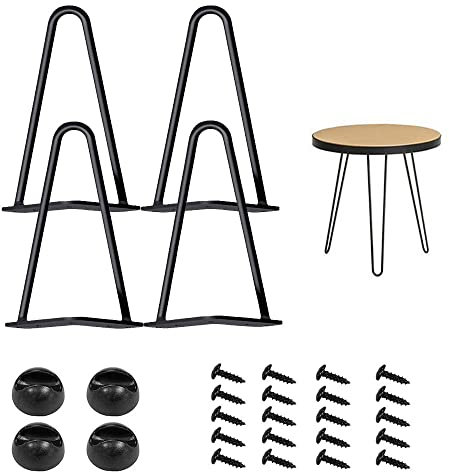 Pieds de Table en épingle à Cheveux, Pieds de Meuble en Fer 2 Tiges Durable, Charge Max.150 kg, Pied Metal Noir 20cm pour Table Basse Chaise Table de Travail, avec Vis et Protecteurs de Sol