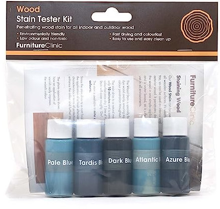 Exterior Wood Stain (Tester Kit, Blues) - Quick Drying and Easy-to-Apply - Concentrated Wood Stain for Outdoor Wood, Garden Furniture, Windows & Cladding