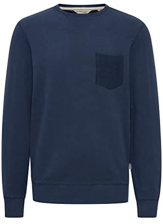11 Project PRPulo Herren Sweatshirt Pullover Pulli mit Rundhalsausschnitt O-Neck mit Brusttasche, Größe:M, Farbe:Dress Blues (194024)