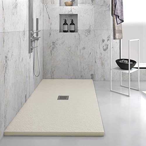Yellowshop - Piatto doccia rettangolare in marmoresina base 70 cm h 2,5 cm HEAVY Sabbia con sifone, piletta e copripiletta inox (Cm 70x170)