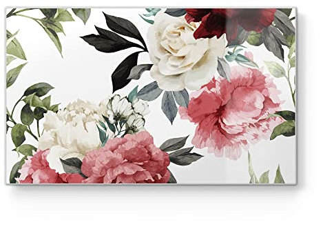 DEQORI Frühstücksbrett Glas | klein 23x14 cm | Motiv Bunte Pfingstrosen | Design Schneidebrett für Küche | Frühstücksbrettchen antibakteriell & rutschfest | Glasplatte & Servierplatte