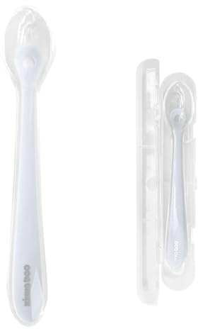 Kikkaboo Baby Silikonlöffel mit Etui Silikonspitze, langer Griff, ab 4 Monate blau