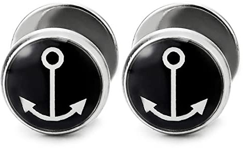 10MM Kreis Herren Damen Ohrstecker Ohrringe mit Anker Fakeplugs Fake Ohr-Plug Tunnel Gauges Ohr-Piercing Edelstahl