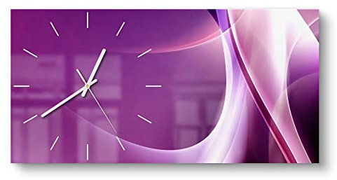 DEQORI Orologio in vetro | verticale 60 x 30 cm | motivo gioco di luci viola | grande orologio XXL design in vetro | orologio da parete silenzioso per soggiorno e cucina | moderno e accattivante per