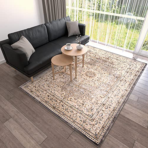 Mazovia Orientalisch Teppich - Traditioneller Teppich für Wohnzimmer, Esszimmer - Orient Teppiche Ornament - ÖKO-TEX Wohnzimmerteppich Grau - 80 x 200 cm