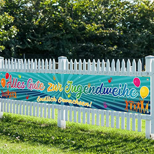 LAMEK Alles Gute zur Jugendweihe Banner Endlich Erwachsen Banner 300x50cm Erwachsenwerden Hintergrund Jugendweihe Deko Hängende Dekoration für Junge Mädchen Erwachsene Partyfeiern