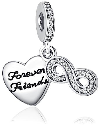 Alstiva Forever Friends Herz Charm-Anhänger 925 Sterling Silber 5A Zirkonia Charm Anhänger für Armband Bead Pendant für Europäische Armbänder Halsketten Schmuck Geschenk für Damen Frauen