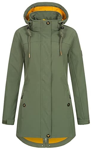 Ankerglut Damen Softshellmantel Kurzmantel Mit Kapuze Gefüttert Übergangsjacke #Ankerglutbrise Softshelljacke, Oliv, 44 EU