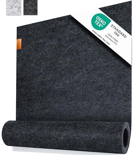 Miqio Design Tischläufer Filz Grau | 150x40 cm abwaschbar | Nachhaltiger Oekotex Filzstoff | Echtleder Label | Skandinavischer Filzläufer