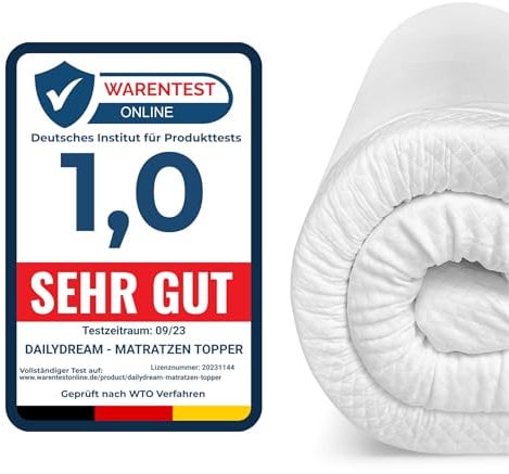 Dailydream Matratzen Topper 100x200cm | Komfortschaum | 6cm hoch |Edition 7-Zones, Model L/XL| hart | Zertifiziert & ergonomisch für unbequeme Matratze & Gästebett | Mattress Topper 100x200