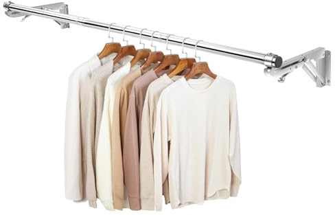 TBMLC Faltbarer Wandgarderobe, 111,8 cm lange Stange und 2 Böden, Edelstahl, robust, abnehmbar, vielseitig einsetzbar, platzsparend, Kleiderständer, Pflanzenaufhänger, oberes Regal