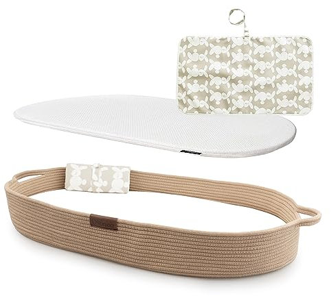Yunioo Wickelkorb Baby mit Reise Wickelauflage, Weiche, tragbare, wasserabweisende Hülle Babykorb - Geschenke für Baby - Braun