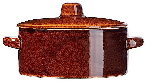 KADAX Steinzeugtopf, Keramiktopf mit Seitengriffen und Deckel, Spülmaschinenfester Steinguttopf, handgemachter Gärtopf aus Keramik, Einlegtopf für Gurken (1L Niedrig)