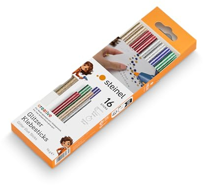 Steinel Sticks 85°C Glitter, per pistola incollatrice GlueMatic 1007-LT | stick di colla a caldo multicolore da 7 mm, cartucce di colla a caldo da 16 pezzi
