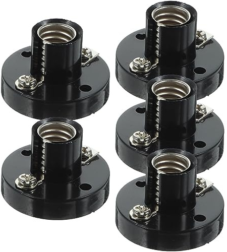 Petite Douille E10 à Visser, Lot de 5, Support de Lampe Fixe | Bakelite et Alliage, Noir, Remplacement D’un Ancien Porte-lampe, pour Expériences Électriques et Maison