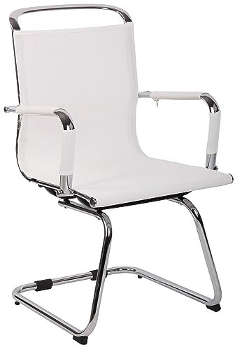 CLP Besucherstuhl Barnet Mesh I Mit Armlehne Und Chrom-Gestell I Atmungsaktiver Netz-Bezug, Farbe:weiß
